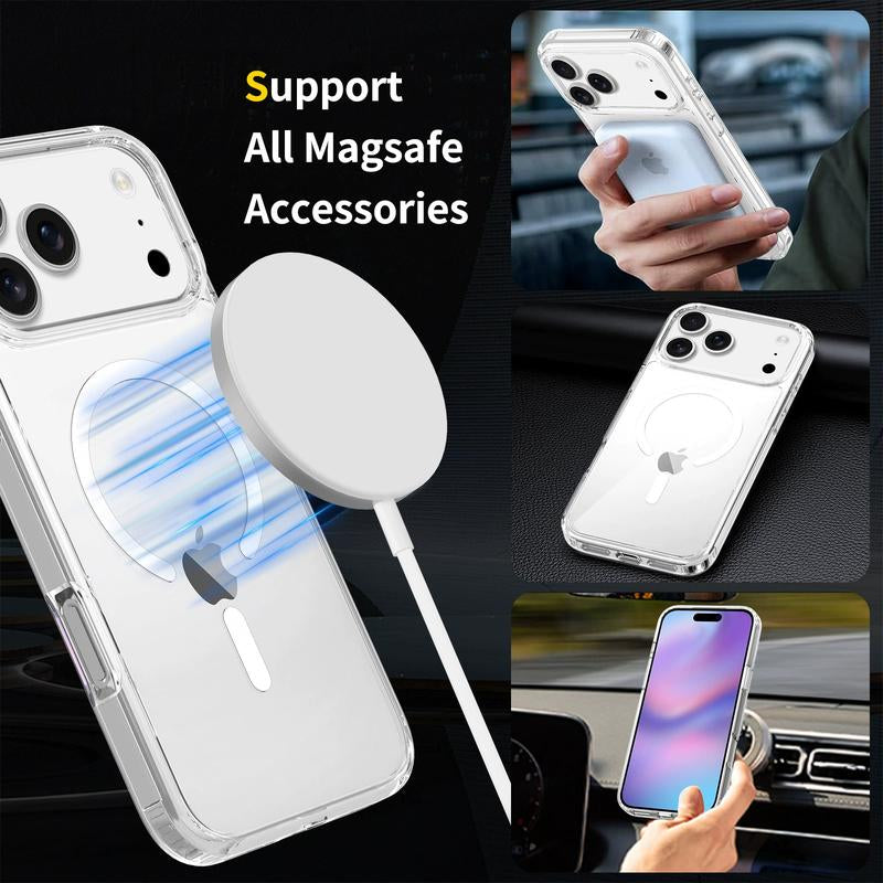New Apple Iphone 【Christmas Sale】17 Pro Max Magnetic Transparent Case, Military-Grade Drop-Proof Full Coverage Protective Cover Stand Secure Grip