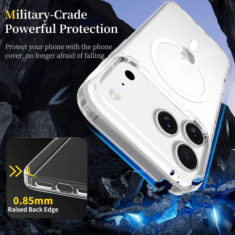 New Apple Iphone 【Christmas Sale】17 Pro Max Magnetic Transparent Case, Military-Grade Drop-Proof Full Coverage Protective Cover Stand Secure Grip