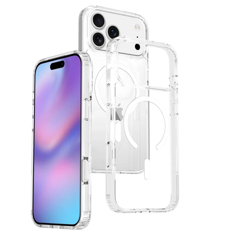 New Apple Iphone 【Christmas Sale】17 Pro Max Magnetic Transparent Case, Military-Grade Drop-Proof Full Coverage Protective Cover Stand Secure Grip